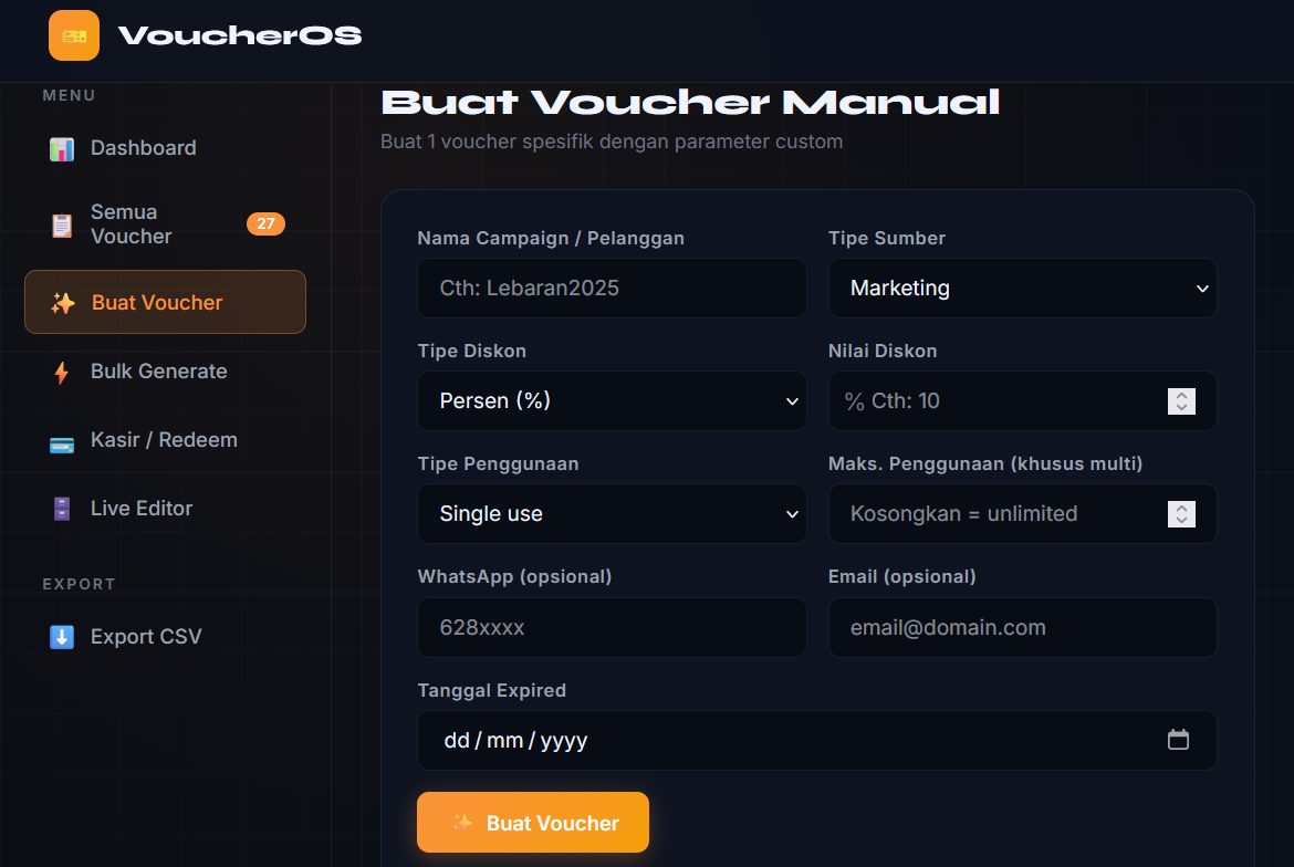 Tampilan Dashboard Marketing evoucher.online
