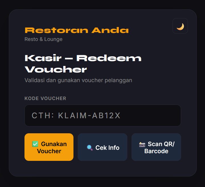 Tampilan Verifikasi Kasir evoucher.online